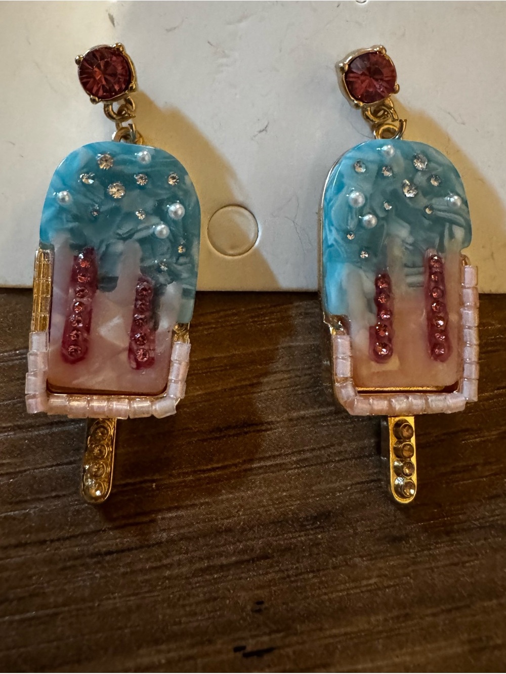 Premier Turquoise & Pink Popsicle Drop Earrings very sparkly